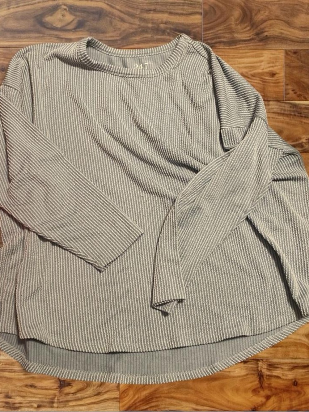 Maurices Ribbed 247 Crewneck Top in Heather Blue and Light Gray